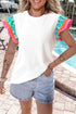 Ricrac Trim Floral Ruffle Sleeve Mixed Media Top