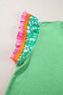 Ricrac Trim Floral Ruffle Sleeve Mixed Media Top