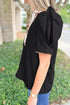 Ricrac Trim Patchwork Pattern Puff Sleeve Shirt Collar Blouse