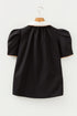 Ricrac Trim Patchwork Pattern Puff Sleeve Shirt Collar Blouse