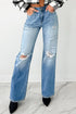 Ripped Knee Mid Rise Wide Leg Jeans