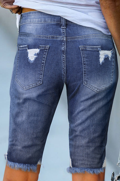 Ripped Tassel Bermuda Denim Shorts
