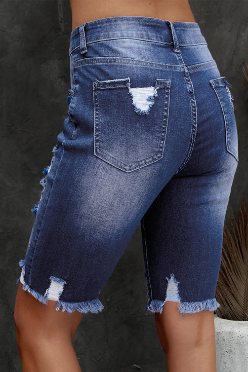 Ripped Tassel Bermuda Denim Shorts