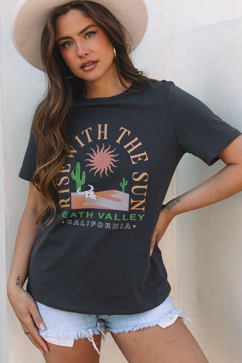 Rise With The Sun Slogan Print Western Graphic Tee