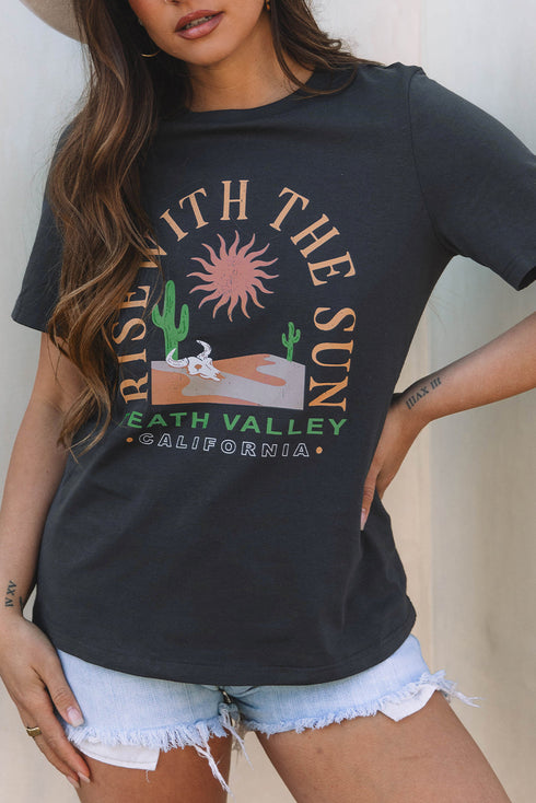 Rise With The Sun Slogan Print Western Graphic Tee