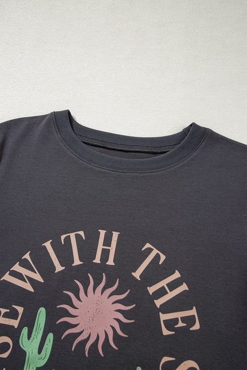 Rise With The Sun Slogan Print Western Graphic Tee
