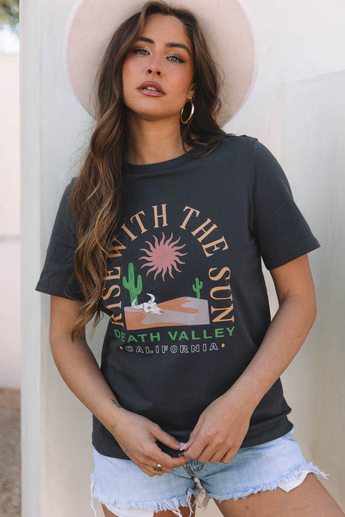 Rise With The Sun Slogan Print Western Graphic Tee