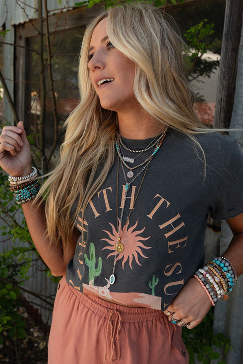 Rise With The Sun Slogan Print Western Graphic Tee