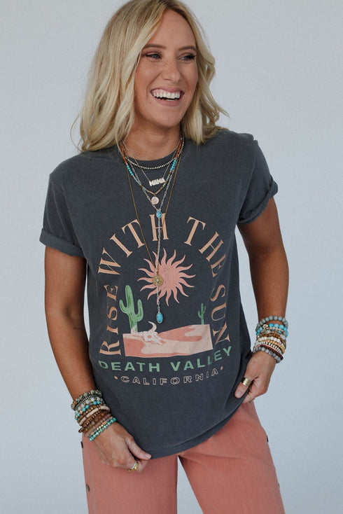 Rise With The Sun Slogan Print Western Graphic Tee