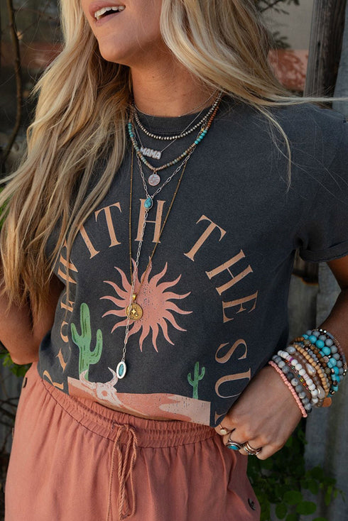 Rise With The Sun Slogan Print Western Graphic Tee