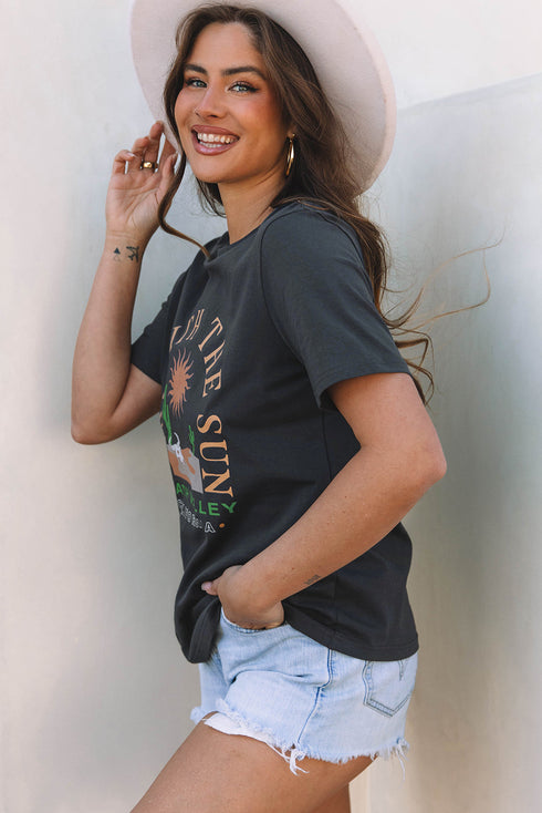 Rise With The Sun Slogan Print Western Graphic Tee