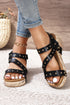 Rivet Accent Cutout Design Leather Wedge Sandals