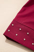 Rivet Embellished Cotton V Neck Short Puff Sleeve Blouse