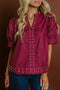 Rivet Embellished Cotton V Neck Short Puff Sleeve Blouse