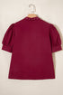 Rivet Embellished Cotton V Neck Short Puff Sleeve Blouse