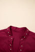 Rivet Embellished Cotton V Neck Short Puff Sleeve Blouse