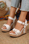 Rivet Studded T Strap Platform Faux Leather Wedge Sandals