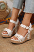 Rivet Studded T Strap Platform Faux Leather Wedge Sandals