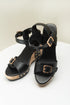 Rivet Studded T Strap Platform Faux Leather Wedge Sandals