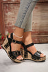 Rivet Studded T Strap Platform Faux Leather Wedge Sandals
