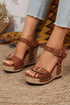 Rivet Studded T Strap Platform Faux Leather Wedge Sandals