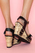 Rivet Studded T Strap Platform Faux Leather Wedge Sandals