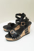Rivet Studded T Strap Platform Faux Leather Wedge Sandals