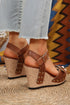 Rivet Studded T Strap Platform Faux Leather Wedge Sandals