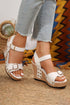 Rivet Studded T Strap Platform Faux Leather Wedge Sandals