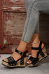 Rivet Studded T Strap Platform Faux Leather Wedge Sandals