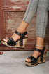 Rivet Studded T Strap Platform Faux Leather Wedge Sandals