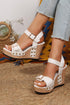 Rivet Studded T Strap Platform Faux Leather Wedge Sandals