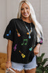 Rock And Roll Sequin Guitar Music Note Graphic Tee