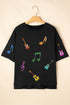 Rock And Roll Sequin Guitar Music Note Graphic Tee