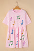 Rock The Beat Sequin Music Note Graphic Raw Hem Babydoll Tee Dress