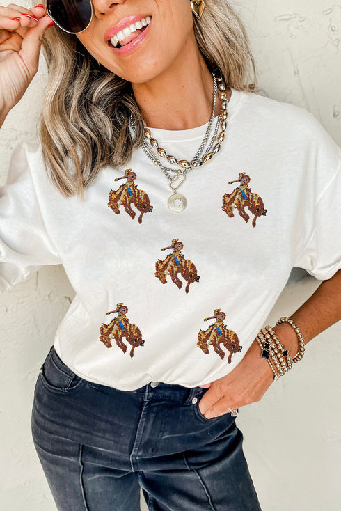 Rodeo Cowboy Patch Graphic Relaxed Fit Casual Tee