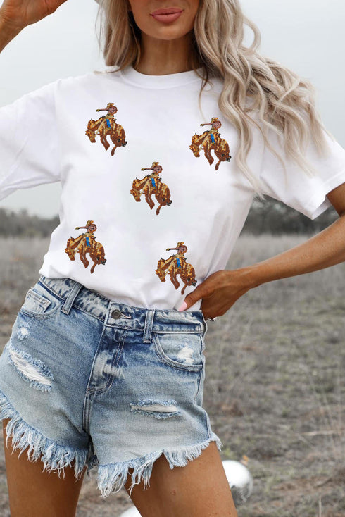Rodeo Cowboy Patch Graphic Relaxed Fit Casual Tee