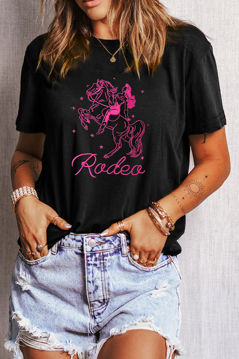 Rodeo Cowgirl Graphic Embroidered Relaxed Fit Casual Tee