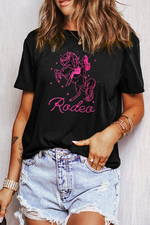 Rodeo Cowgirl Graphic Embroidered Relaxed Fit Casual Tee