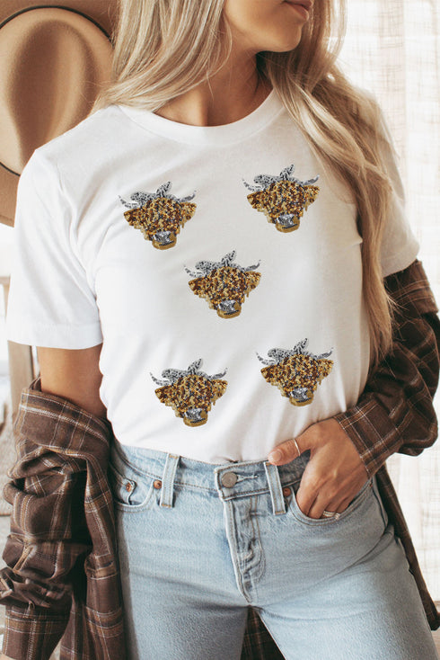 Rodeo Glam Sequin Cow Head Western Graphic Tee