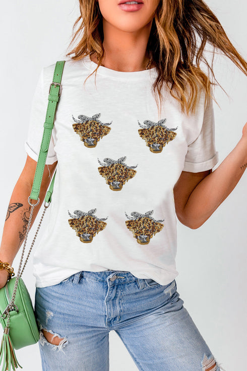 Rodeo Glam Sequin Cow Head Western Graphic Tee