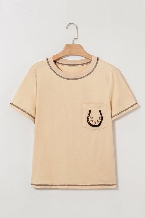 RODEO Horseshoe Embroidered Patch Pocket T Shirt