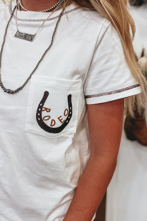 RODEO Horseshoe Embroidered Patch Pocket T Shirt