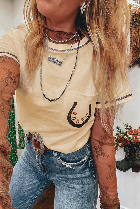 RODEO Horseshoe Embroidered Patch Pocket T Shirt