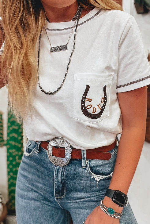 RODEO Horseshoe Embroidered Patch Pocket T Shirt