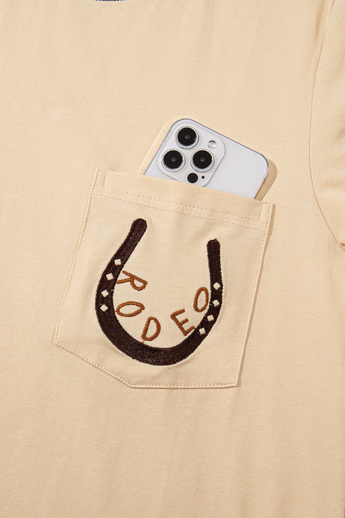 RODEO Horseshoe Embroidered Patch Pocket T Shirt