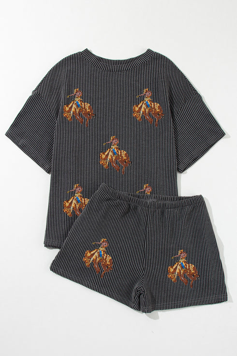 Rodeo Patch Graphic Ribbed Crop and Shorts Corded Set