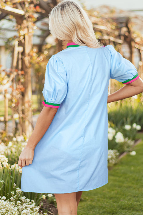 Rodeo Pop Sequin Cowboy Boot Contrast Trim Puff Sleeve Dress