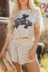 Rodeo Queen Sequin Graphic Checkerboard Crop Top Shorts Set