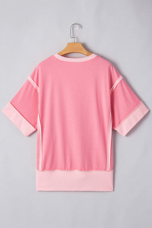 Rodeo Star Graphic Print Raw Seam Patchwork Casual Tee